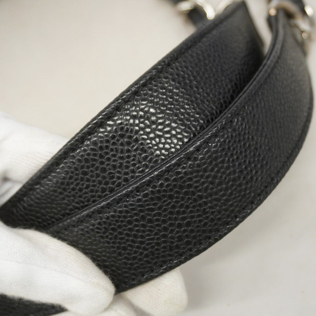Chanel Chain Tote Quilted Caviar Leather Black Silver — view 8