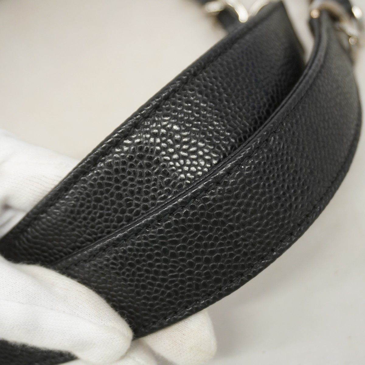 Chanel Chain Tote Quilted Caviar Leather Black Silver — view 8