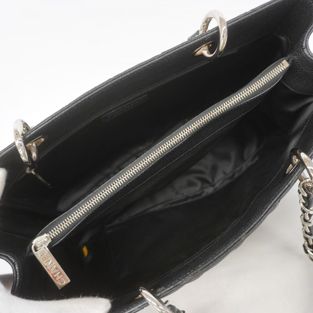 Chanel Chain Tote Quilted Caviar Leather Black Silver — view 4