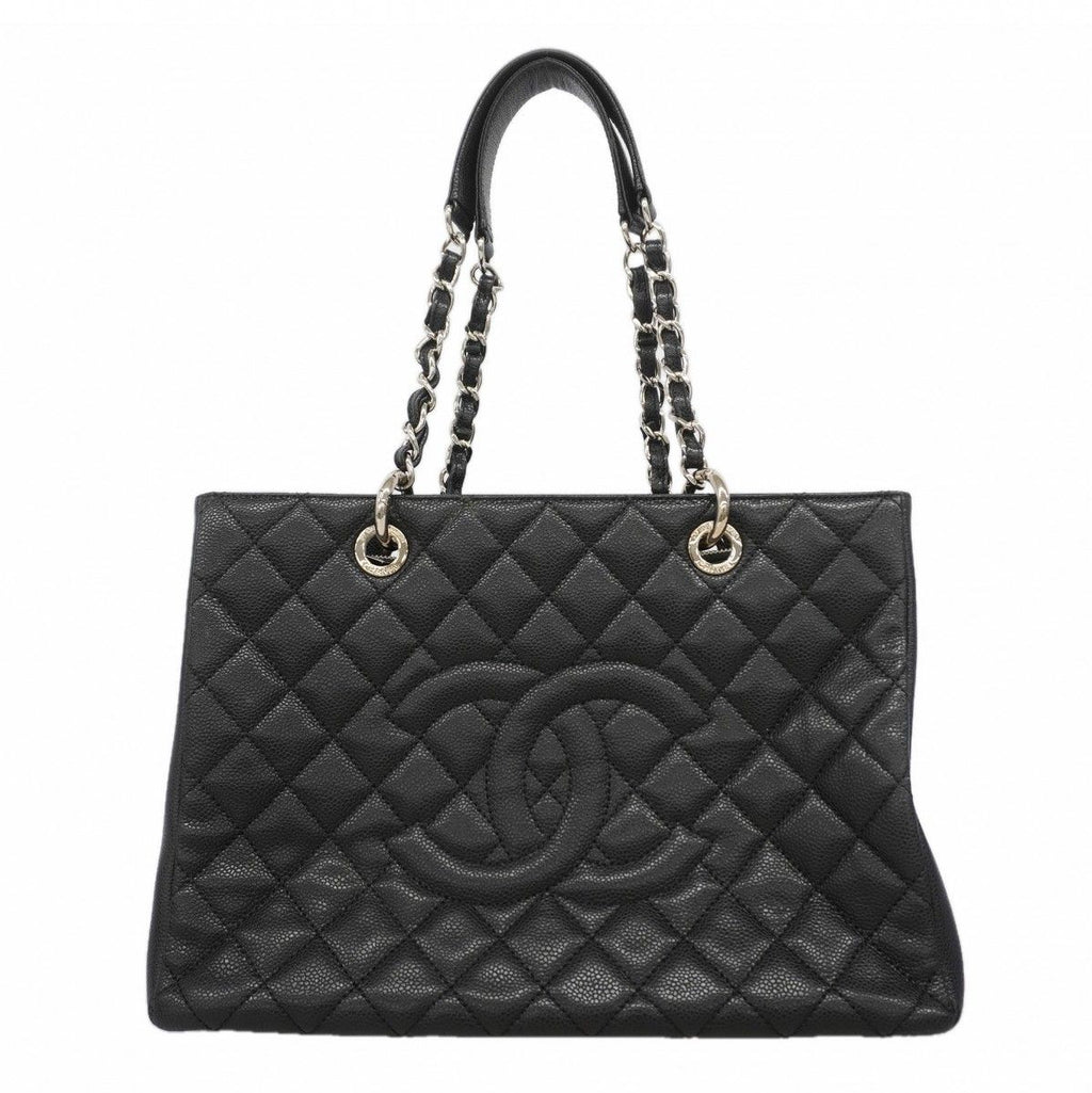 Chanel Chain Tote Quilted Caviar Leather Black Silver