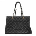 Chanel Chain Tote Quilted Caviar Leather Black Silver