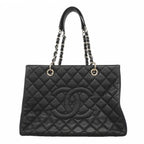 Chanel Chain Tote Quilted Caviar Leather Black Silver