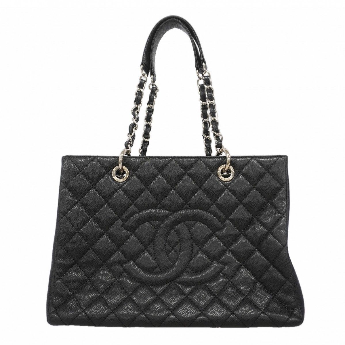 Chanel Chain Tote Quilted Caviar Leather Black Silver