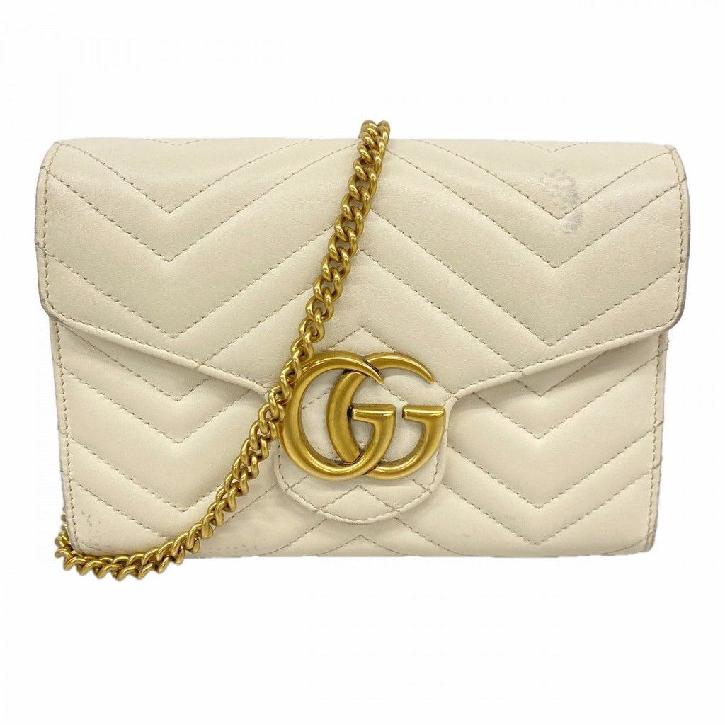 Gucci Shoulder Wallet GG Marmont Leather Ivory Gold