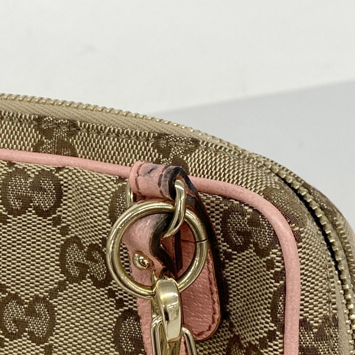 Gucci Shoulder Bag GG Canvas Brown Pink Champagne Gold — view 9