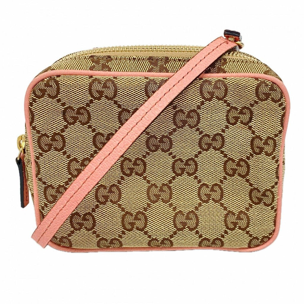 Gucci Shoulder Bag GG Canvas Brown Pink Champagne Gold