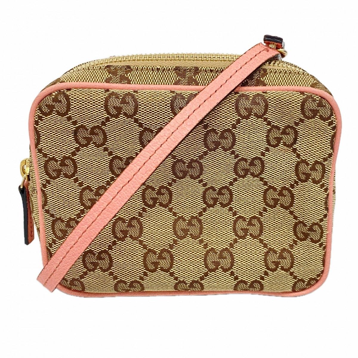 Gucci Shoulder Bag GG Canvas Brown Pink Champagne Gold
