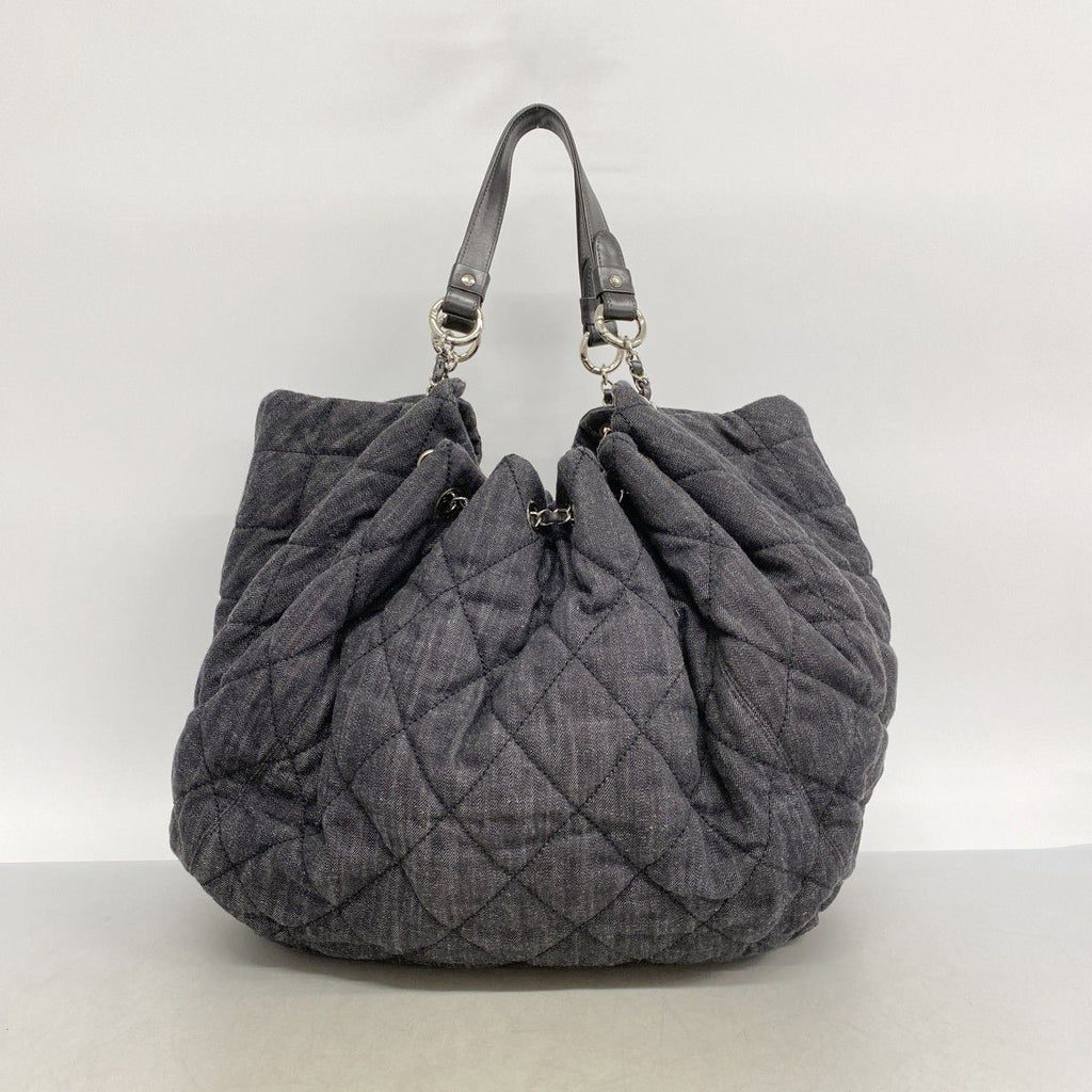 Chanel Chain Tote Coco Cabas GM Denim Black Silver — view 9