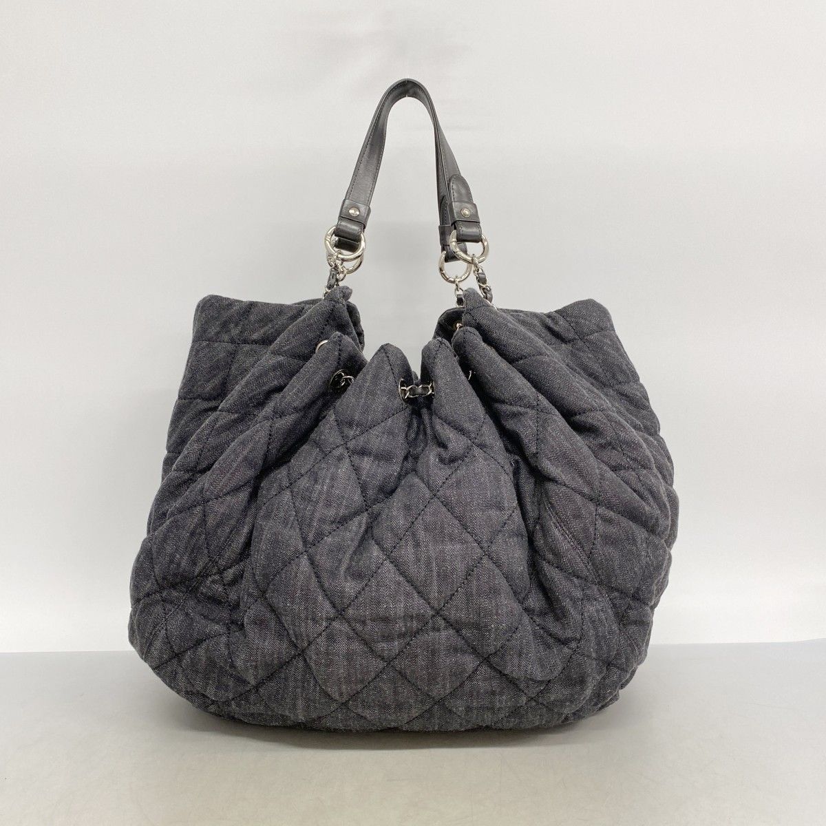 Chanel Chain Tote Coco Cabas GM Denim Black Silver — view 9