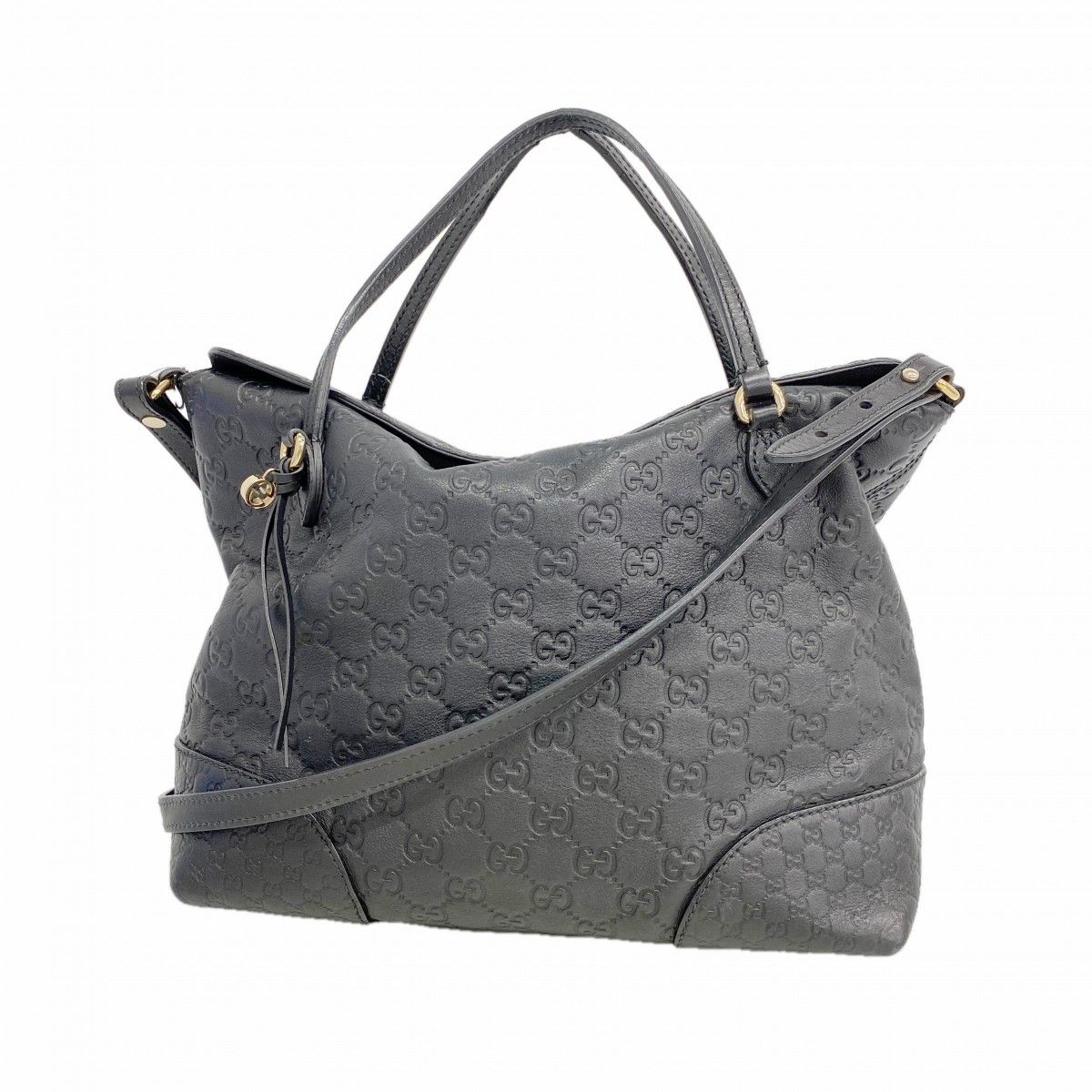 Gucci Handbag Guccissima Leather Black Champagne Gold 2-Way