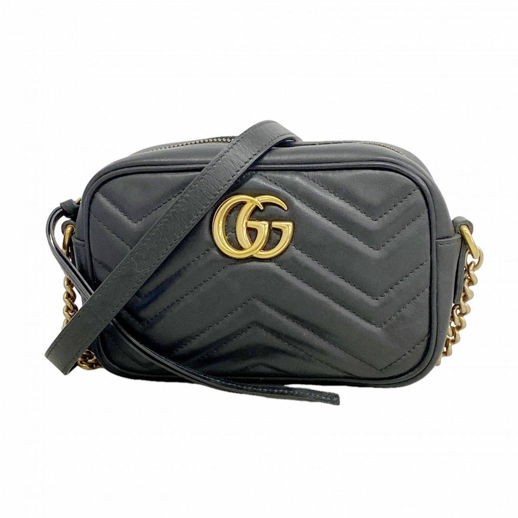 Gucci Shoulder Bag GG Marmont Leather Black Gold