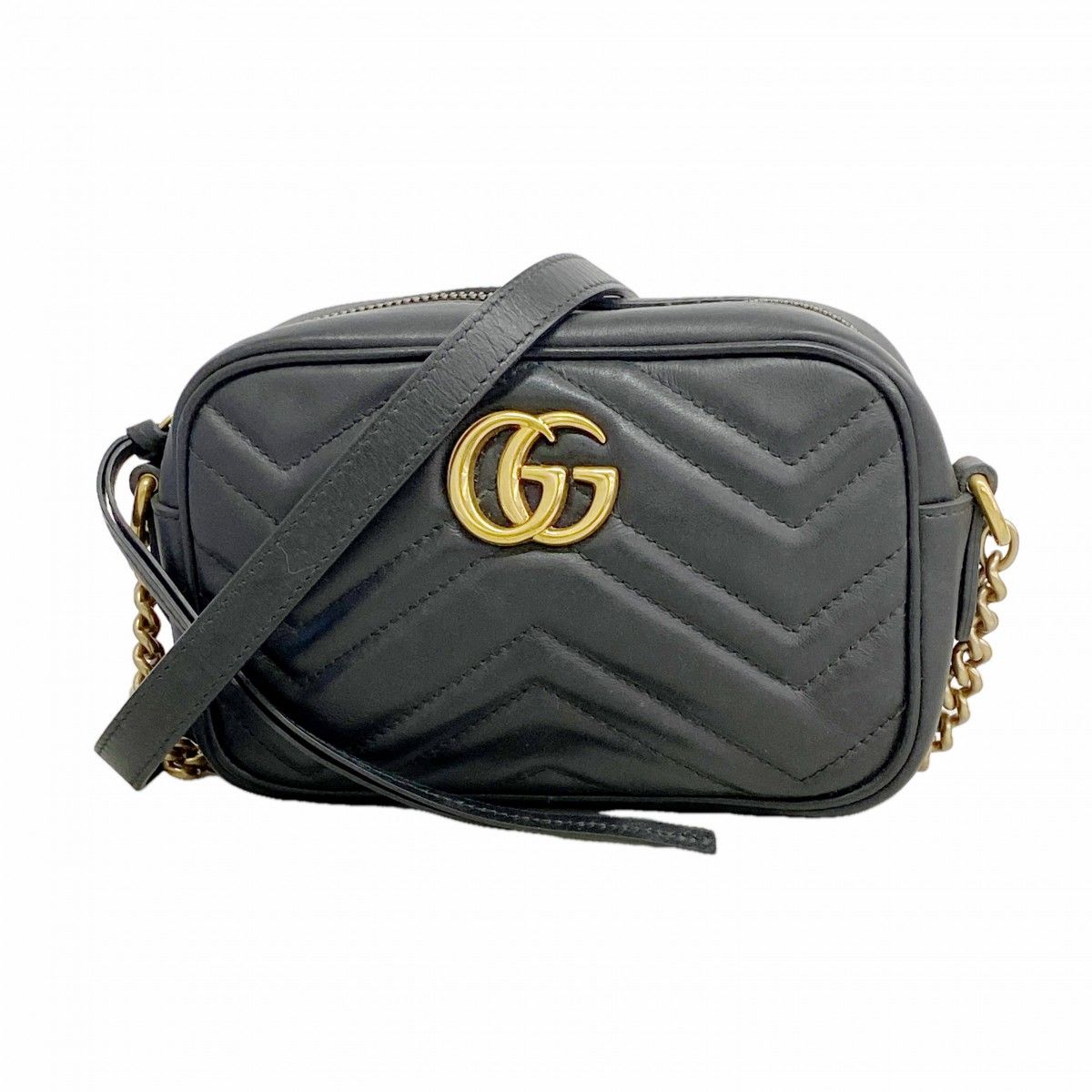Gucci Shoulder Bag GG Marmont Leather Black Gold