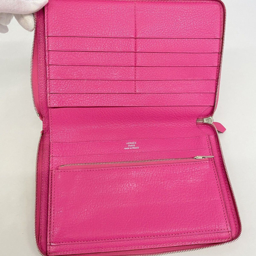 Hermes Wallet Azap Combine Chevre Misor Rose Shocking Silver — view 3