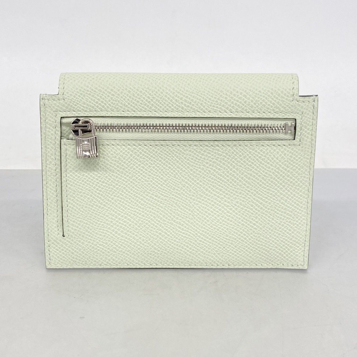Hermes Coin Case Kelly Pocket Compact Veau Epsom Vert Fizz Silver — view 5