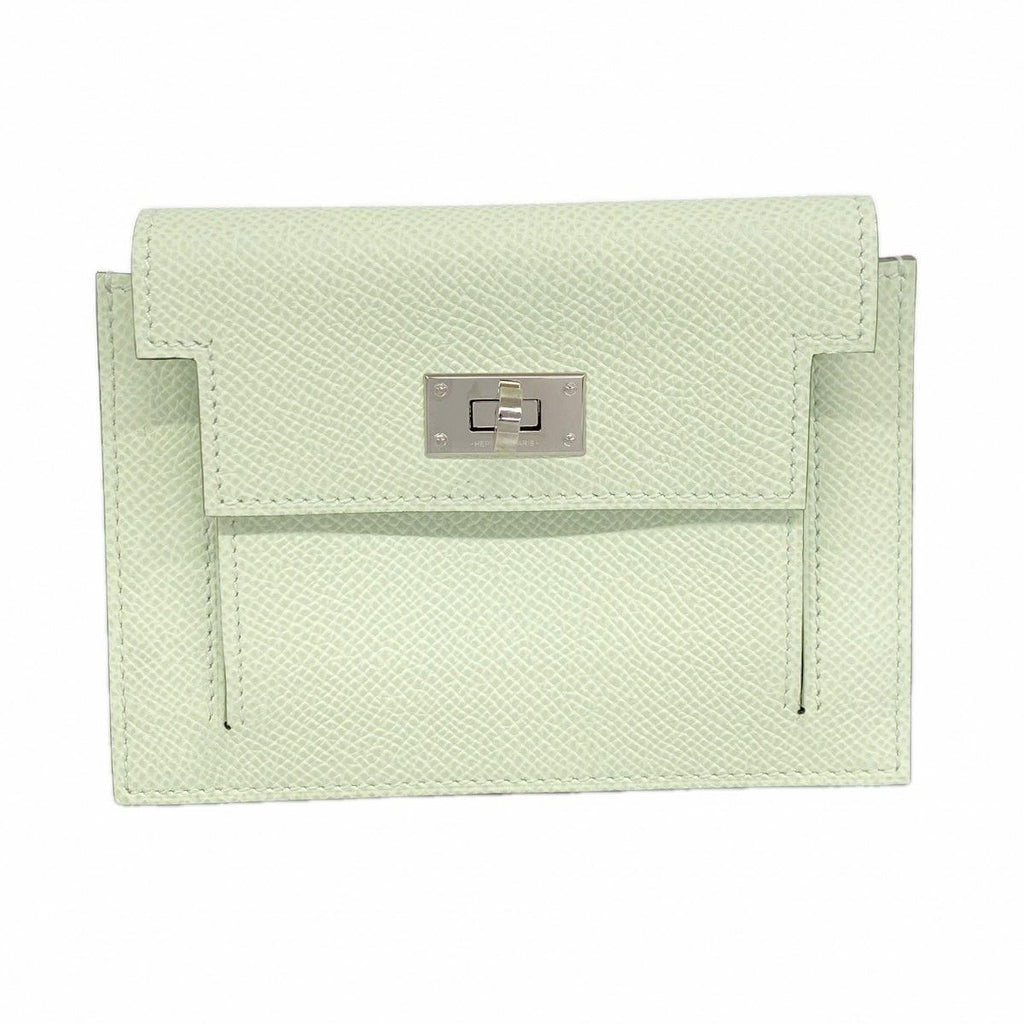 Hermes Coin Case Kelly Pocket Compact Veau Epsom Vert Fizz Silver