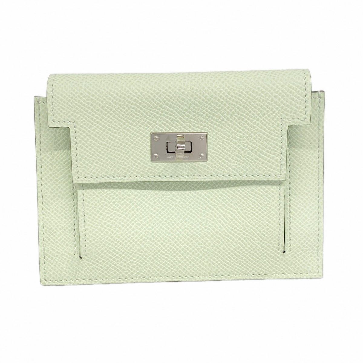 Hermes Coin Case Kelly Pocket Compact Veau Epsom Vert Fizz Silver