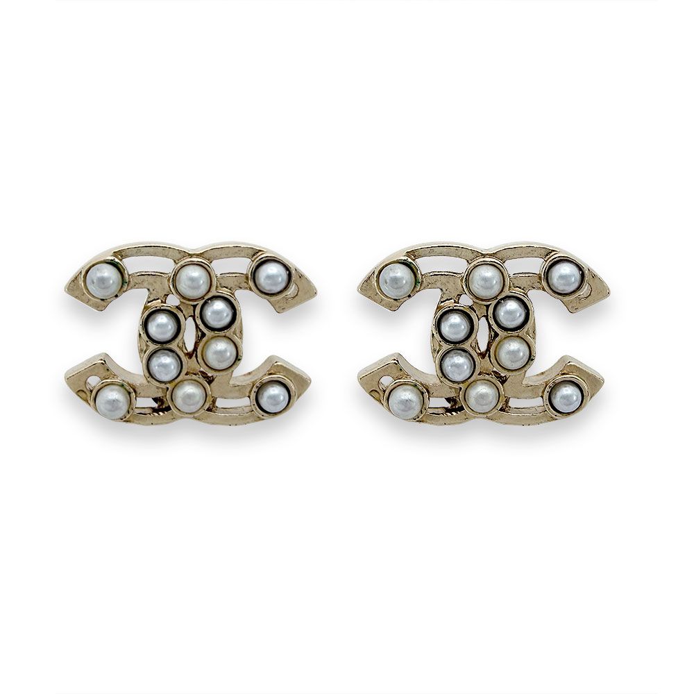 Chanel CC Logo Pearl Earrings