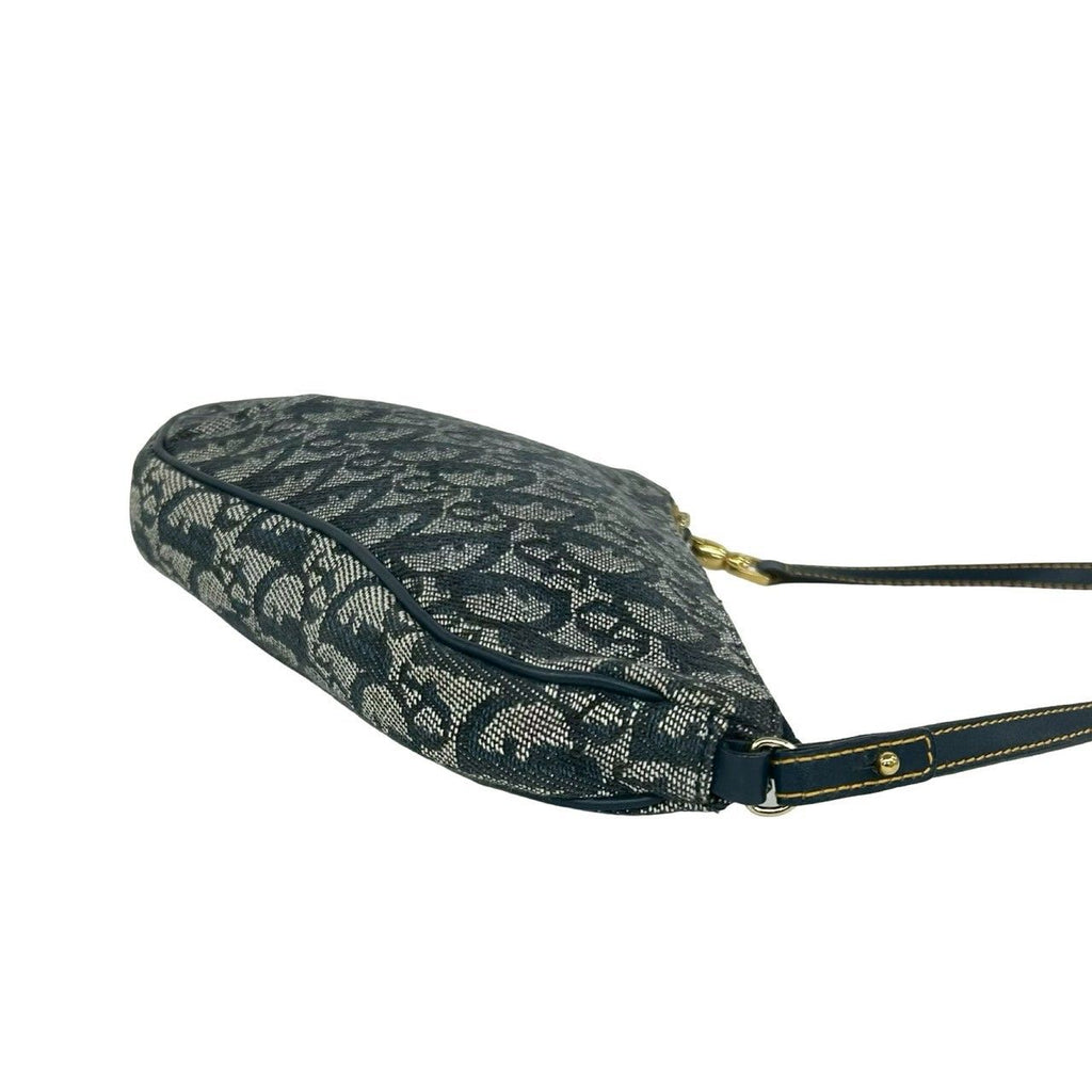 Dior Saddle Trotter Pattern Canvas Leather Handbag Navy — view 6
