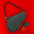 Dior Saddle Trotter Pattern Canvas Leather Handbag Navy