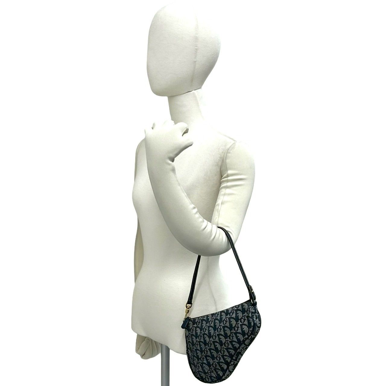 Dior Saddle Trotter Pattern Canvas Leather Handbag Navy — view 2