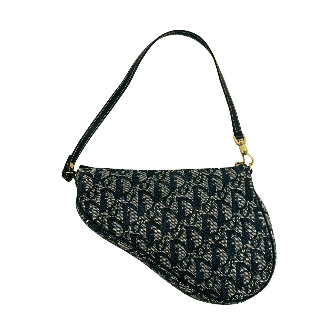 Dior Saddle Trotter Pattern Canvas Leather Handbag Navy — view 3