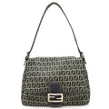Fendi Zucchino Mamma Bucket Leather Shoulder Bag Gray Navy
