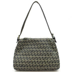 Fendi Zucchino Mamma Bucket Leather Shoulder Bag Gray Navy — view 4