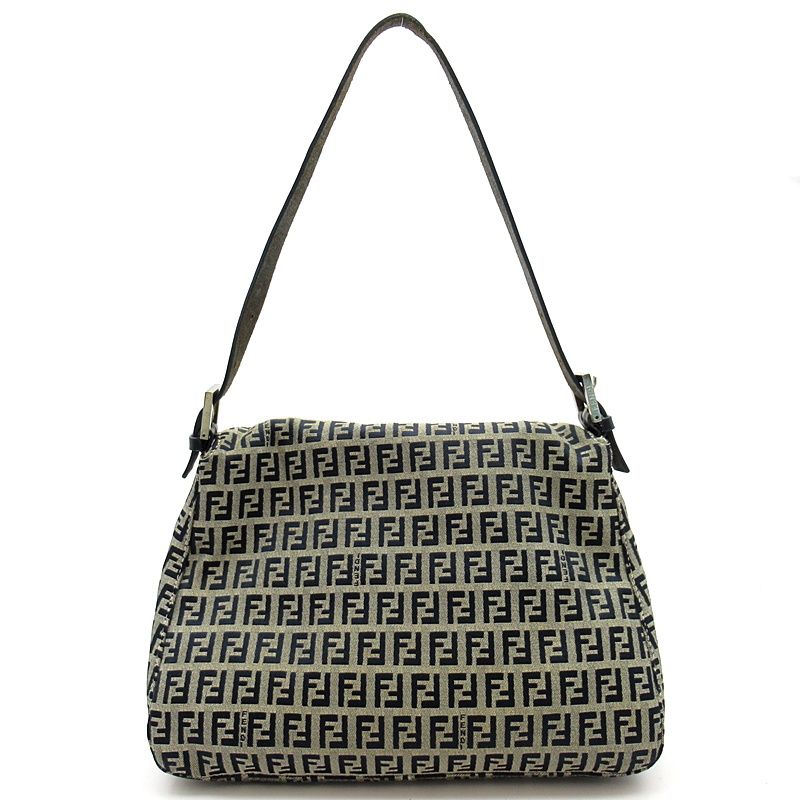 Fendi Zucchino Mamma Bucket Leather Shoulder Bag Gray Navy — view 4
