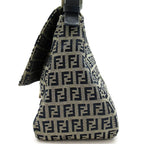 Fendi Zucchino Mamma Bucket Leather Shoulder Bag Gray Navy — view 3