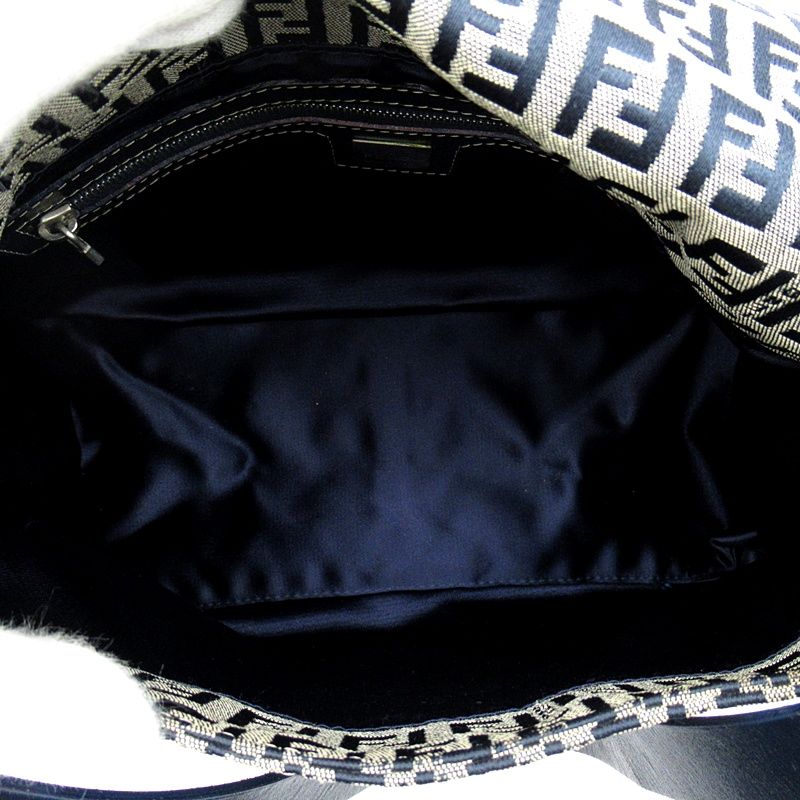 Fendi Zucchino Mamma Bucket Leather Shoulder Bag Gray Navy — view 7