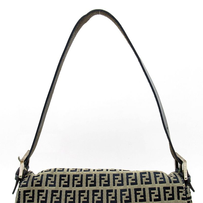 Fendi Zucchino Mamma Bucket Leather Shoulder Bag Gray Navy — view 2