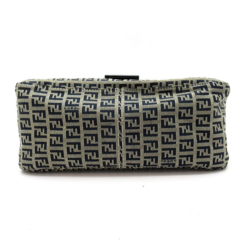 Fendi Zucchino Mamma Bucket Leather Shoulder Bag Gray Navy — view 6