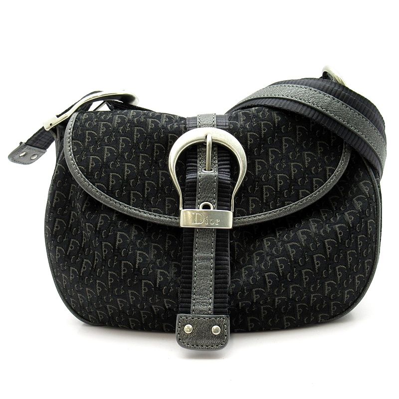 Dior Street Chic Shoulder Bag Canvas Leather Black