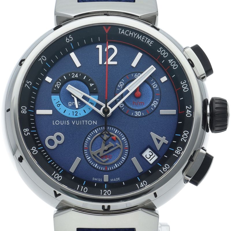 Louis Vuitton Tambour Outdoor Chronograph GMT Watch 44 Box SS Rubber Time