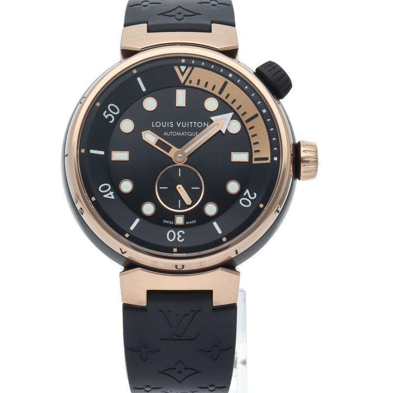 Louis Vuitton Tambour Street Diver Black Blaze Watch Box 18k Pink Gold SS Rubber — view 2