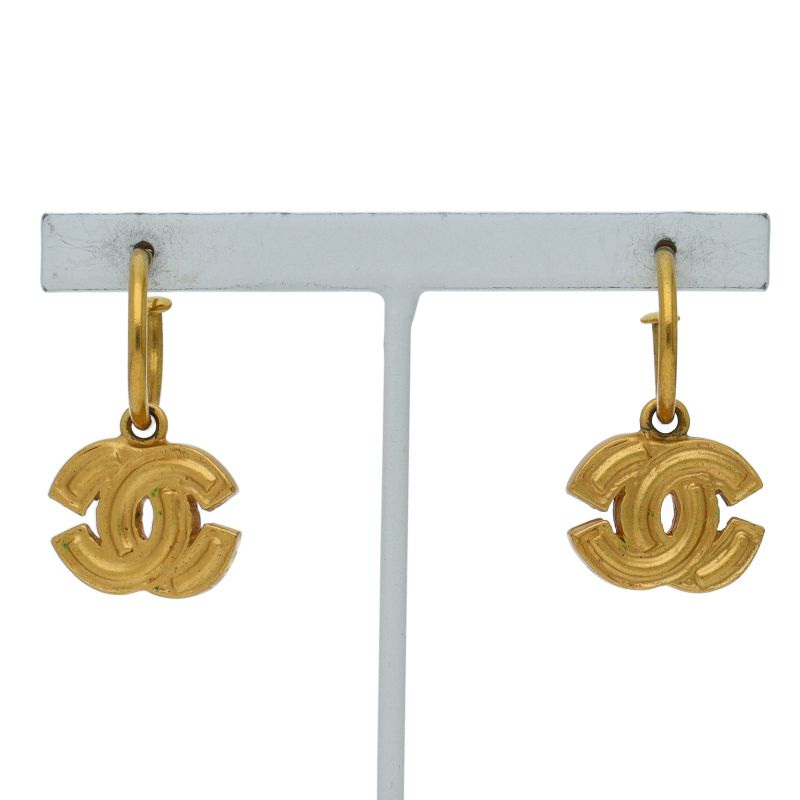 Chanel CC Logo Hoop Earrings Brass