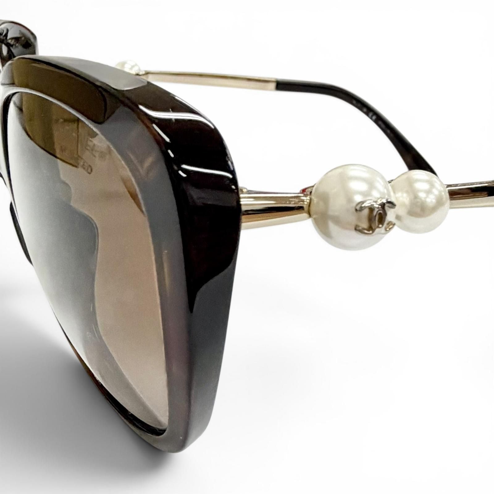 Chanel CC Logo Faux Pearl with Tortoiseshell Pattern Sunglasses Eyewear Brown — view 7