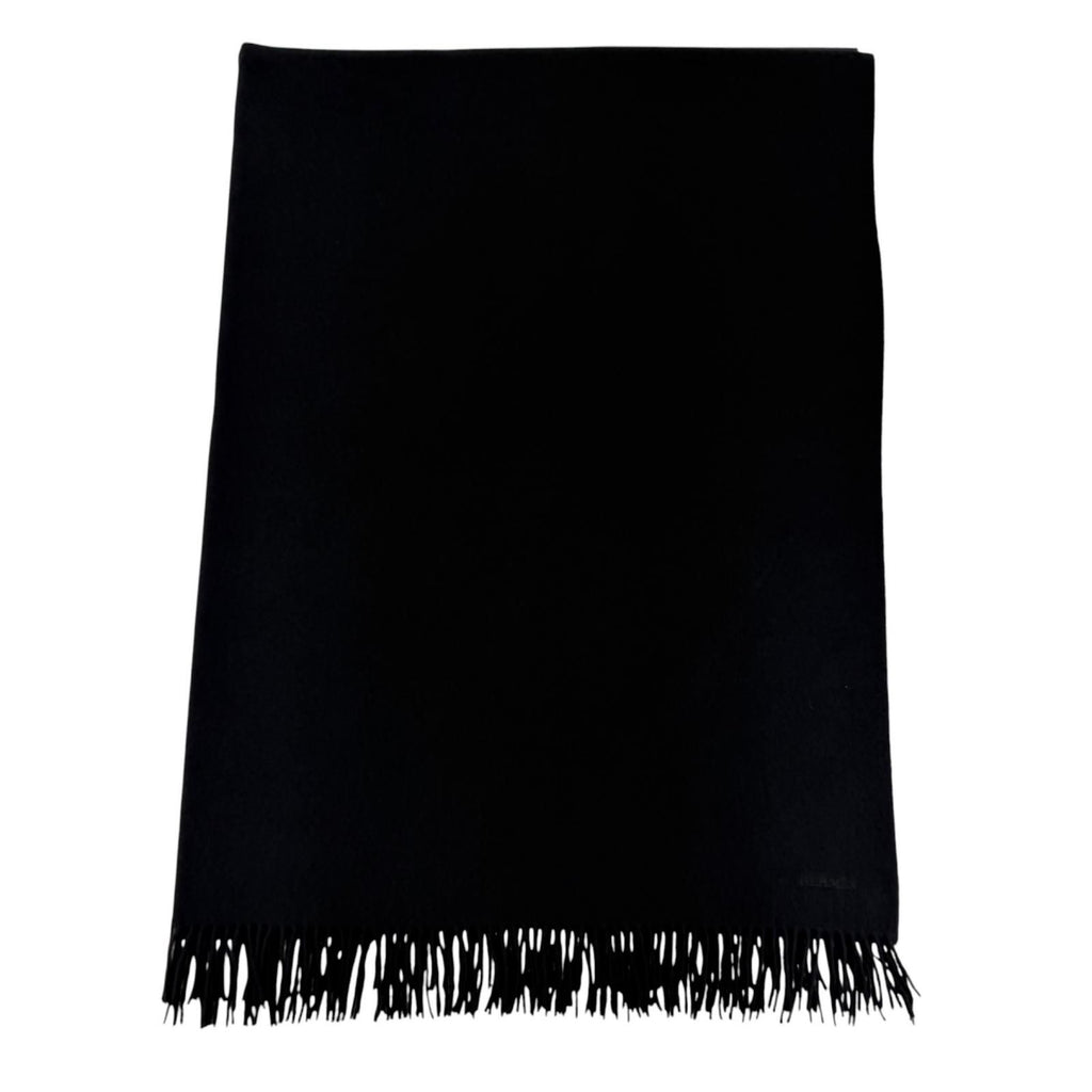 Hermes Cashmere Wool Logo Embroidery with Fringe Extra Large Shawl Scarf Black