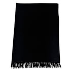 Hermes Cashmere Wool Logo Embroidery with Fringe Extra Large Shawl Scarf Black