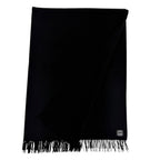 Hermes Cashmere Wool Logo Embroidery with Fringe Extra Large Shawl Scarf Black — view 2