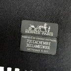 Hermes Cashmere Wool Logo Embroidery with Fringe Extra Large Shawl Scarf Black — view 8