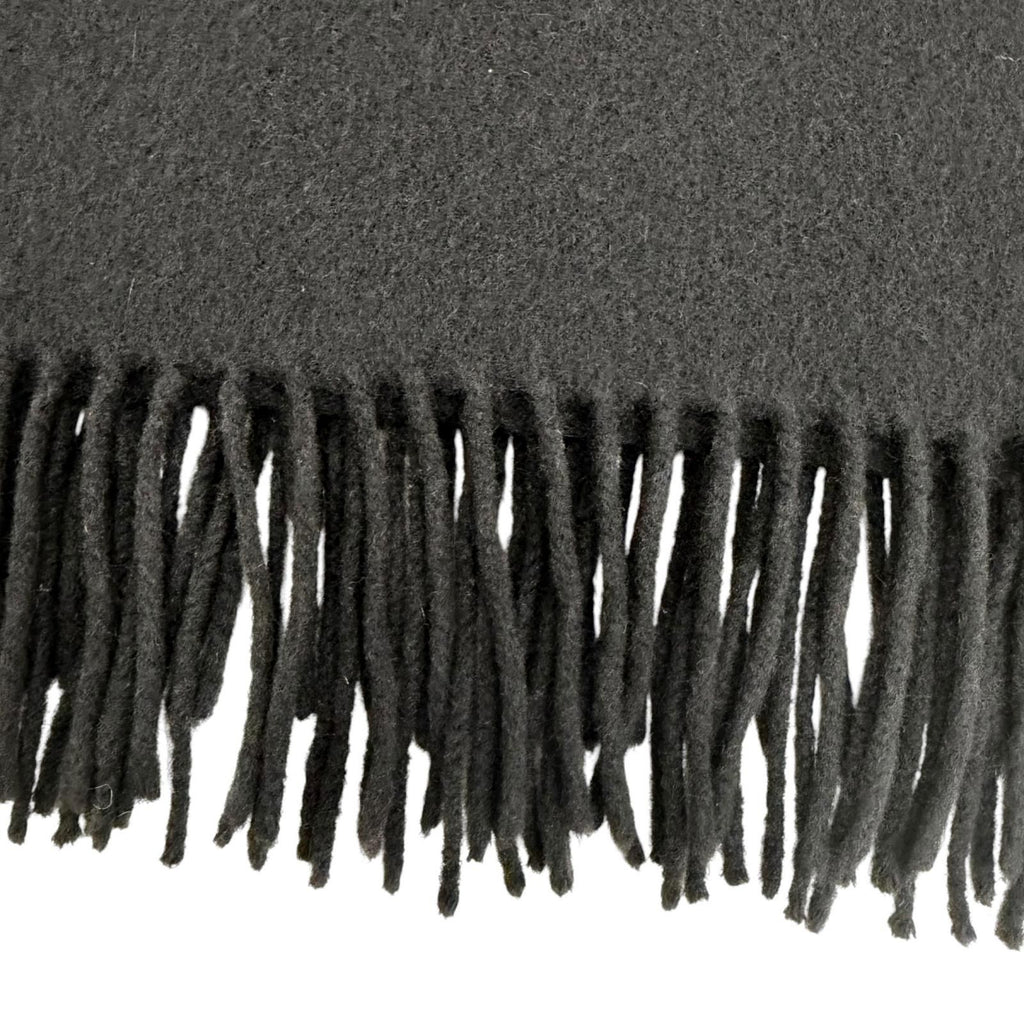 Hermes Cashmere Wool Logo Embroidery with Fringe Extra Large Shawl Scarf Black — view 7