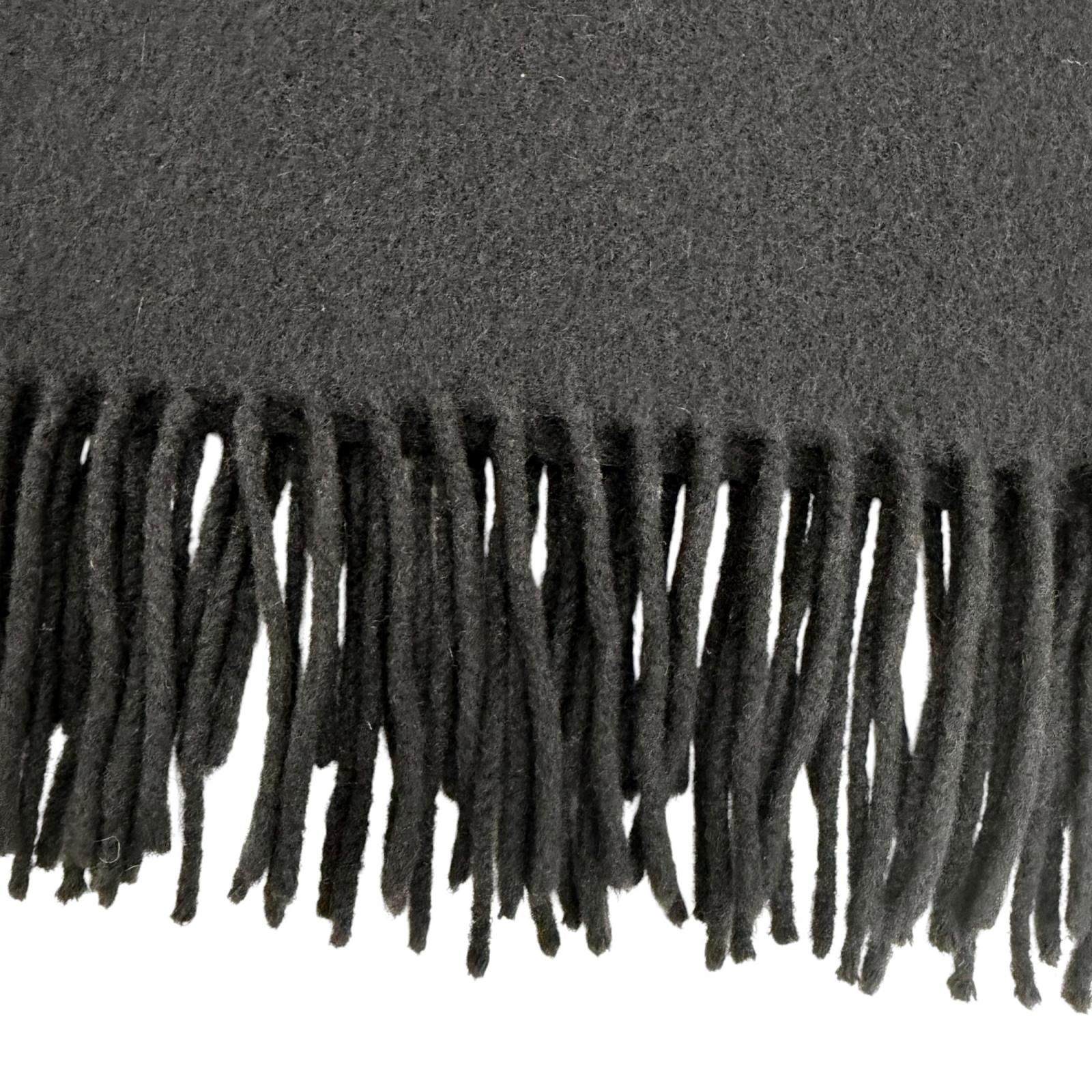 Hermes Cashmere Wool Logo Embroidery with Fringe Extra Large Shawl Scarf Black — view 7