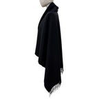 Hermes Cashmere Wool Logo Embroidery with Fringe Extra Large Shawl Scarf Black — view 4