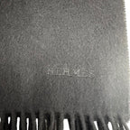 Hermes Cashmere Wool Logo Embroidery with Fringe Extra Large Shawl Scarf Black — view 6