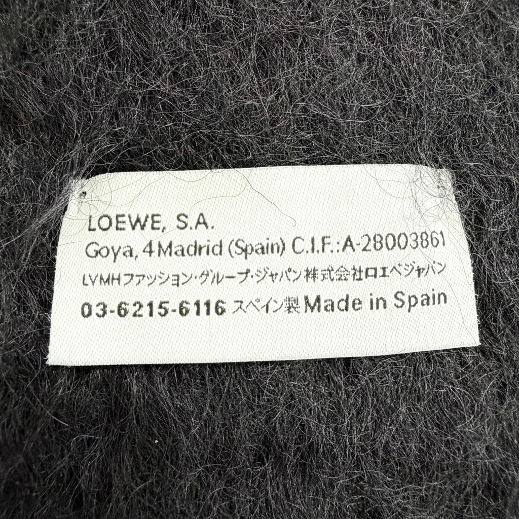 Loewe Mohair Wool Anag Lambskin Patch Fringe Long Scarf Black — view 7
