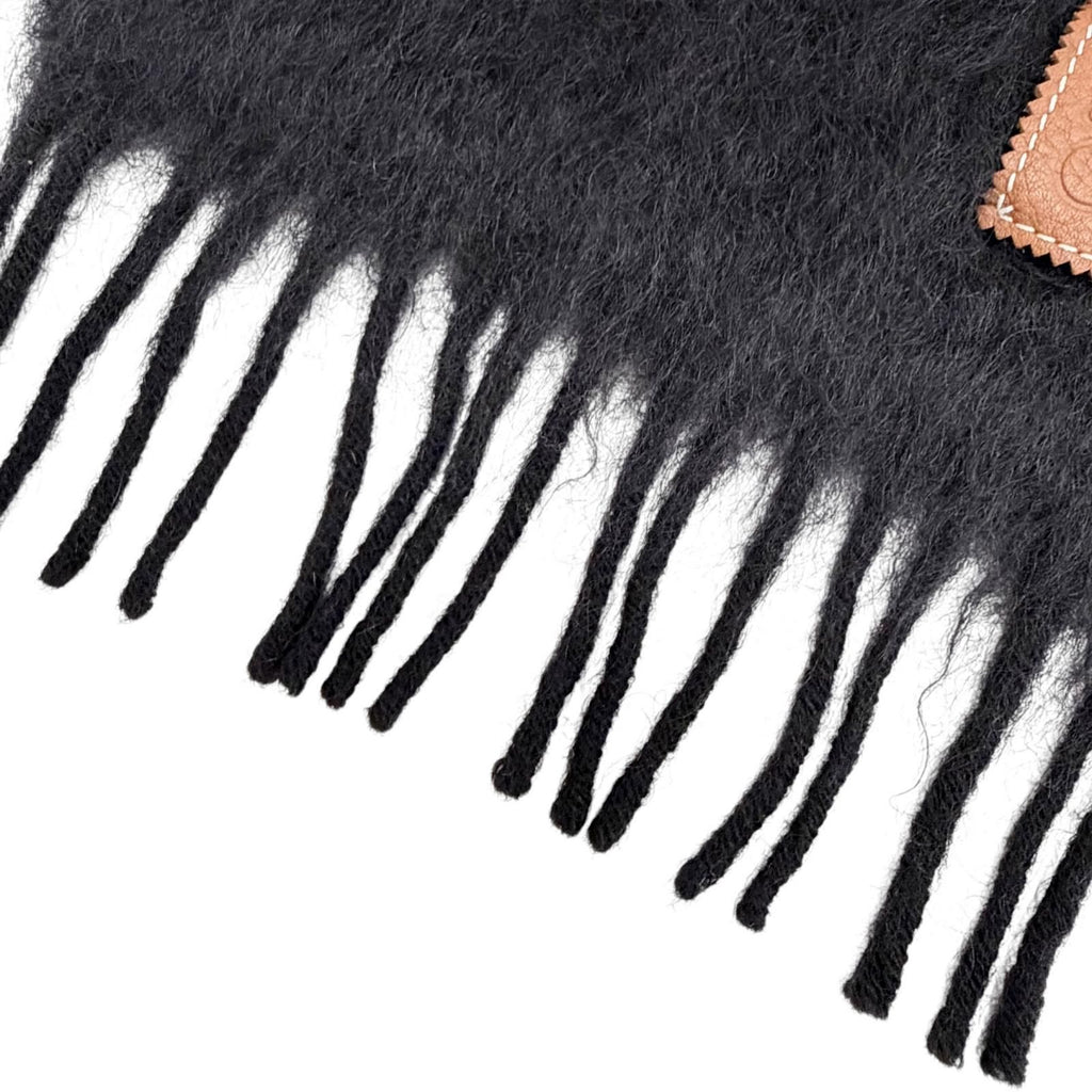 Loewe Mohair Wool Anag Lambskin Patch Fringe Long Scarf Black — view 5