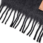 Loewe Mohair Wool Anag Lambskin Patch Fringe Long Scarf Black — view 5
