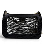 Chanel CC Logo Pouch Leather Replacement Mesh Chain Shoulder Bag Black Gold — view 3