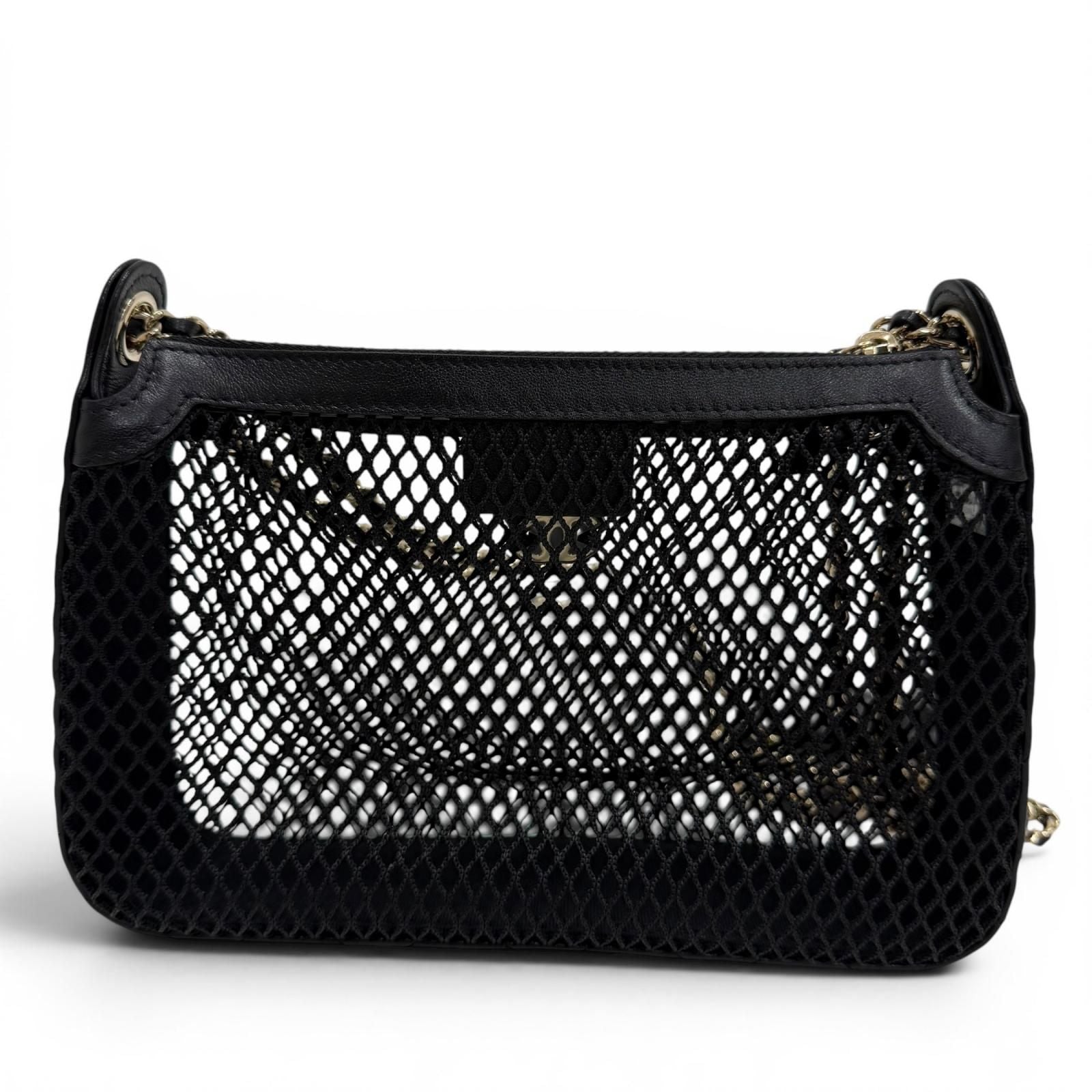 Chanel CC Logo Pouch Leather Replacement Mesh Chain Shoulder Bag Black Gold — view 3